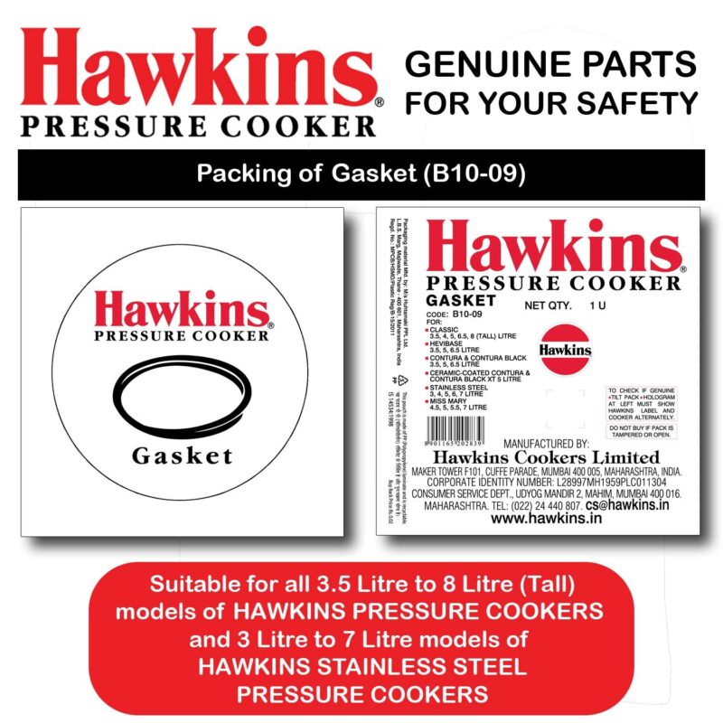 Hawkins Gasket For 3.5 Liter To 8 Litre Except Wide Hawkins Pressure Cookers | 3 Liter To 7 Litre Hawkins Stainless Steel Pressure Cookers |Contura Pressure Cookers (Std Gasket SG) - Image 6