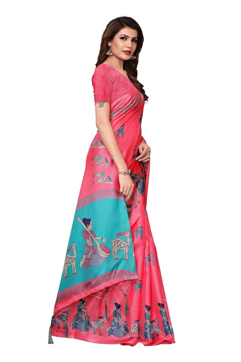 GoSriKi Women's Pink Color Mysore Art Silk Printed Saree Border Tassels With Blouse Piece(MAITHALI PINK_Free Size) - Image 4