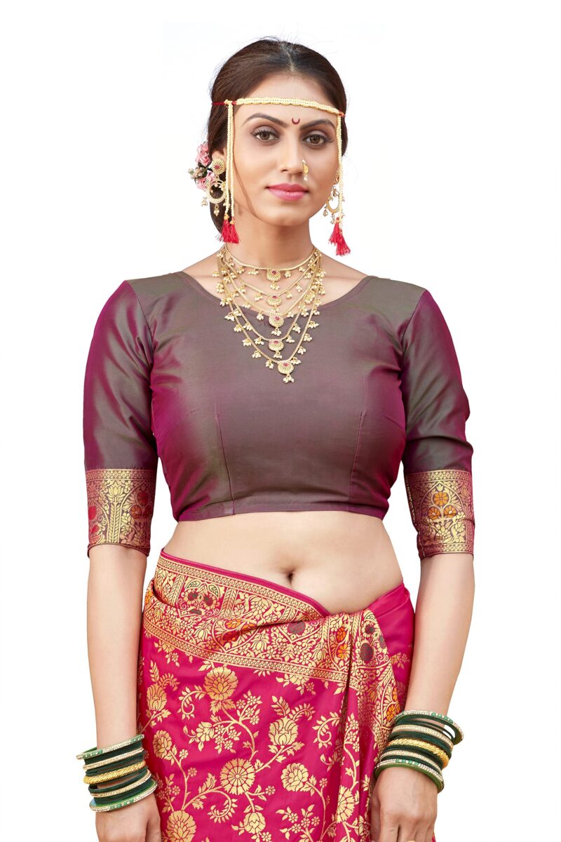 Monjolika Fashion Women's Banarasi Silk Saree With Blouse Piece. (Rani Pink-3804) - Image 3