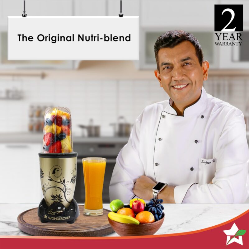 Wonderchef Nutri-blend Mixer, Grinder & Blender|500W 22000 RPM 100% Full Copper Motor|Stainless Steel Blades|2 Unbreakable Jars|2 Years Warranty|Recipe book by Chef Sanjeev Kapoor|Champagne - Image 8