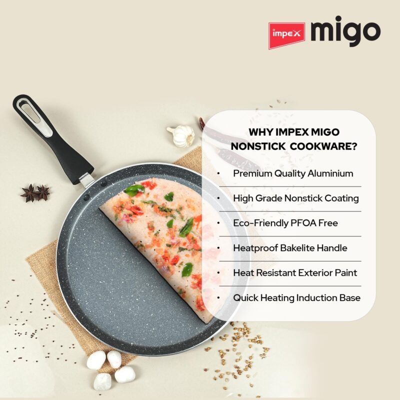 Impex Non Stick Tawa Pan with Spatula 30 cm Induction Base Tawa Pan Granite Finish Tawa Pan | Multi-Purpose Aluminium Tawa | Induction and Gas Stove Compatible Dosa Tawa - Image 3