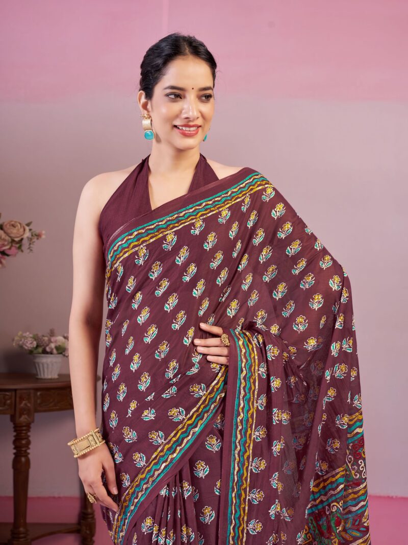 Garden Vareli Floral Print Pure Cotton Saree with Unstitched Blouse Piece 88436 - Image 6