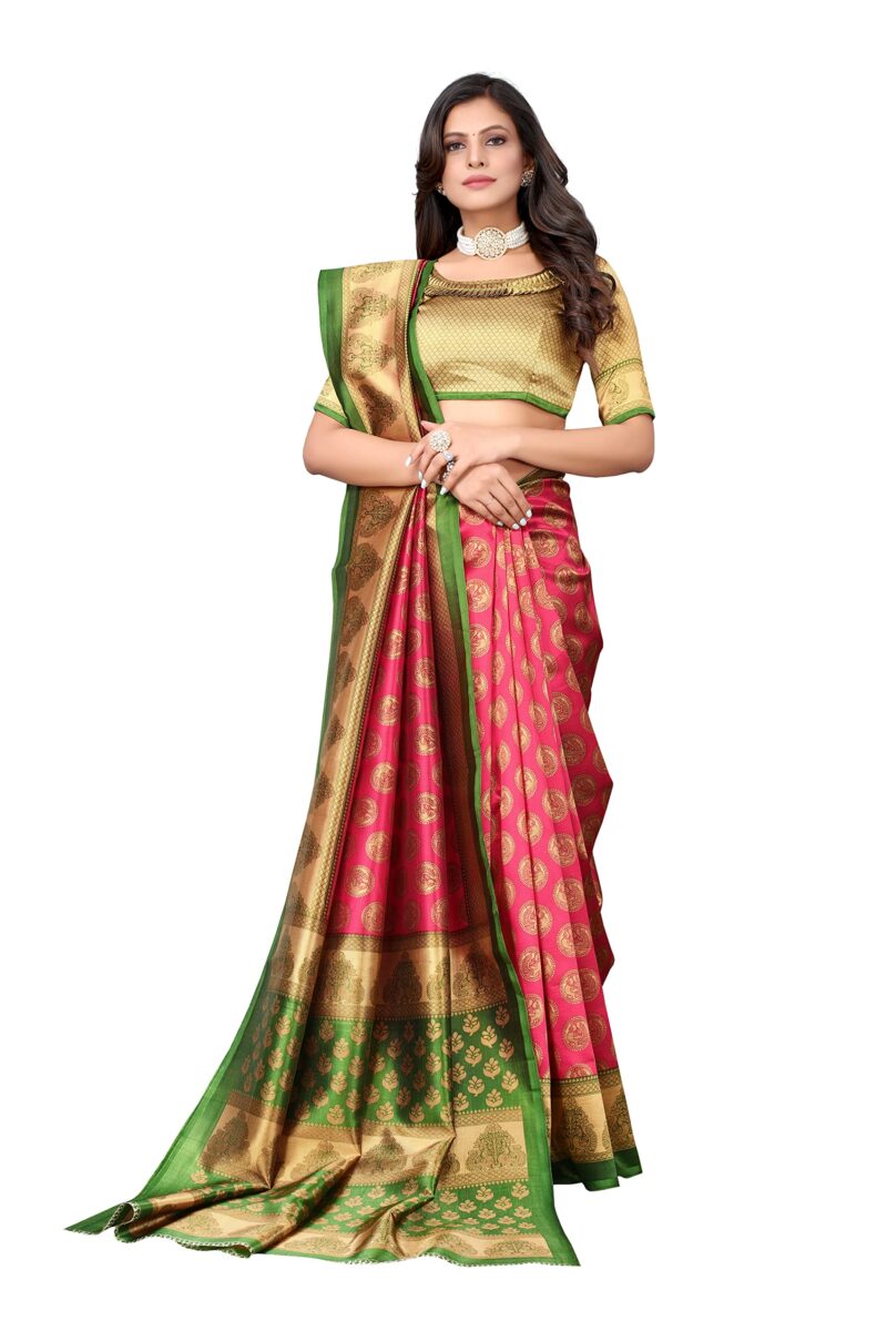 Tarshika Womens Art Silk Printed Saree With Blouse Piece(ALIFA PINK_Free Size) - Image 5