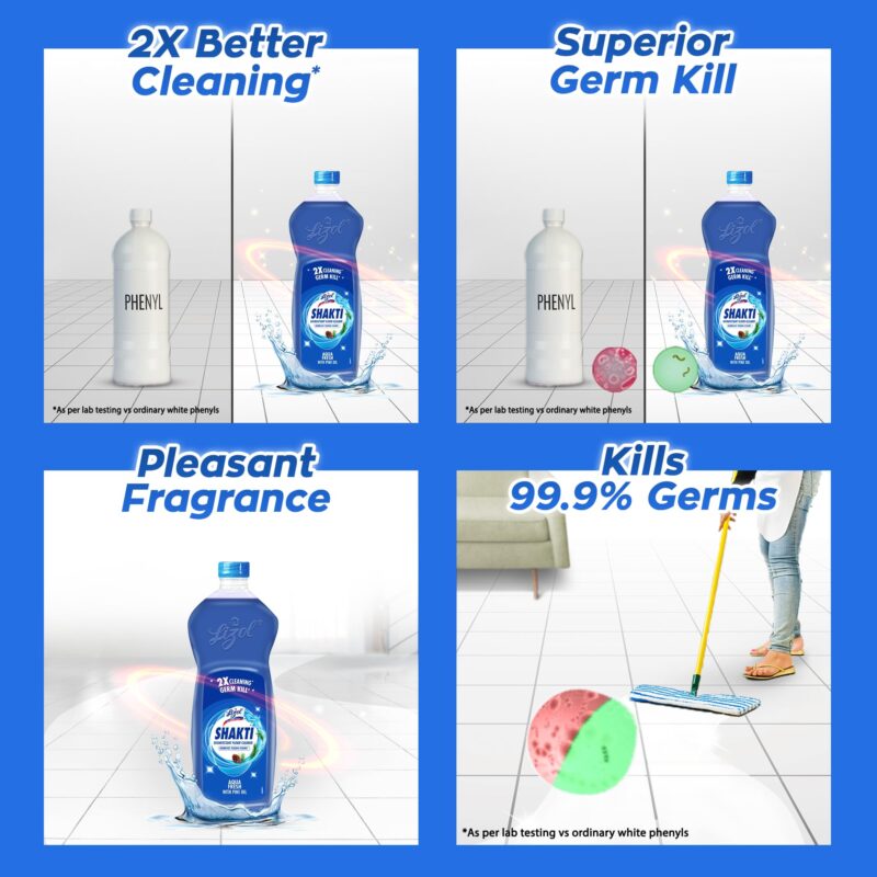 Lizol Shakti 900ml - Aqua Fresh Disinfectant Floor Cleaner | Suitable For All Floor Cleaner Mops - Image 4