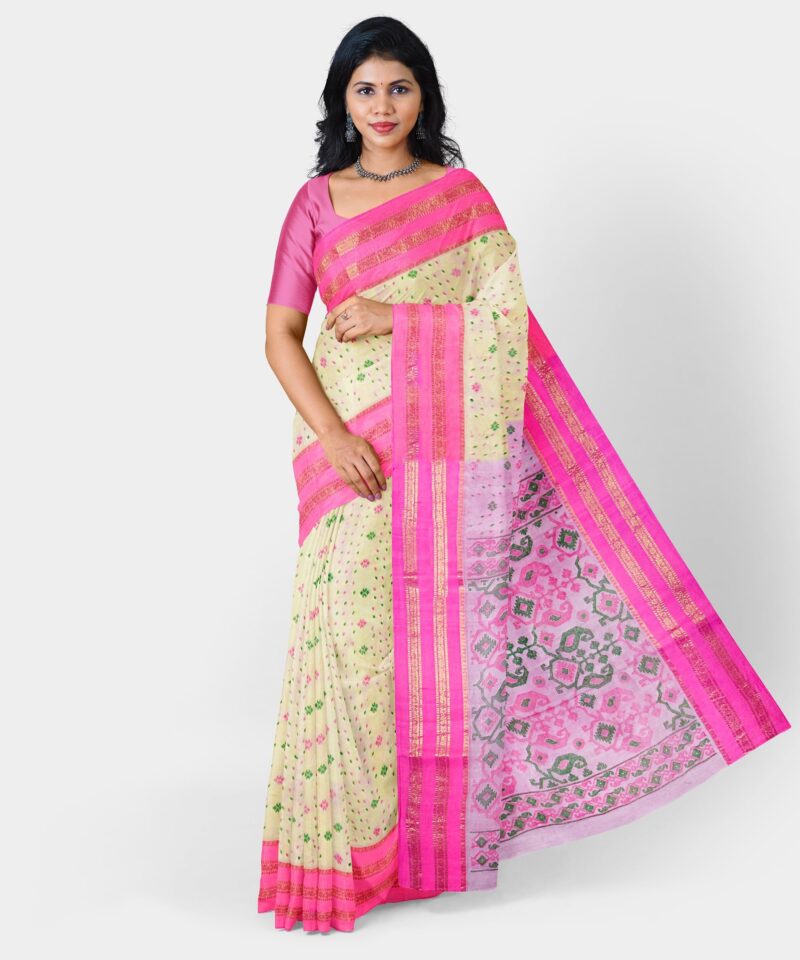 eC ESHA'S COLLECTION Women's Pure Cotton Jamdani Printed Tant Saree Without Blouse Piece (Pink) - Image 3