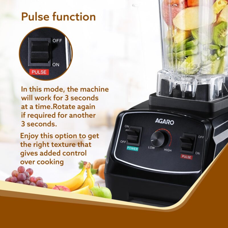 AGARO Grand Professional Blender/Grinder/Mixer, 2000 watts, 2 Litres BPA Free Jar, Commercial heavy duty blender, High Power & Speed Blender, 100% Copper Motor, Pulse Function, 8 Leaf SS Blade - Image 6