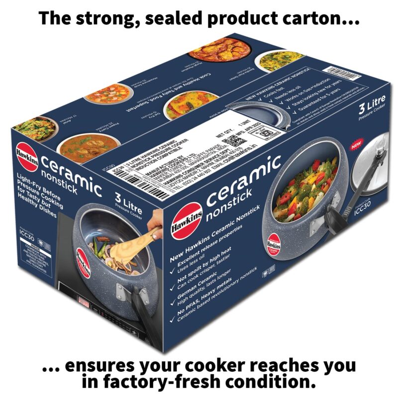 Hawkins 3 Litre Ceramic Nonstick Pressure Cooker, Induction Inner Lid Cooker, Granite Contura shaped Cooker, Best Cooker, Blue (ICC30) - Image 11