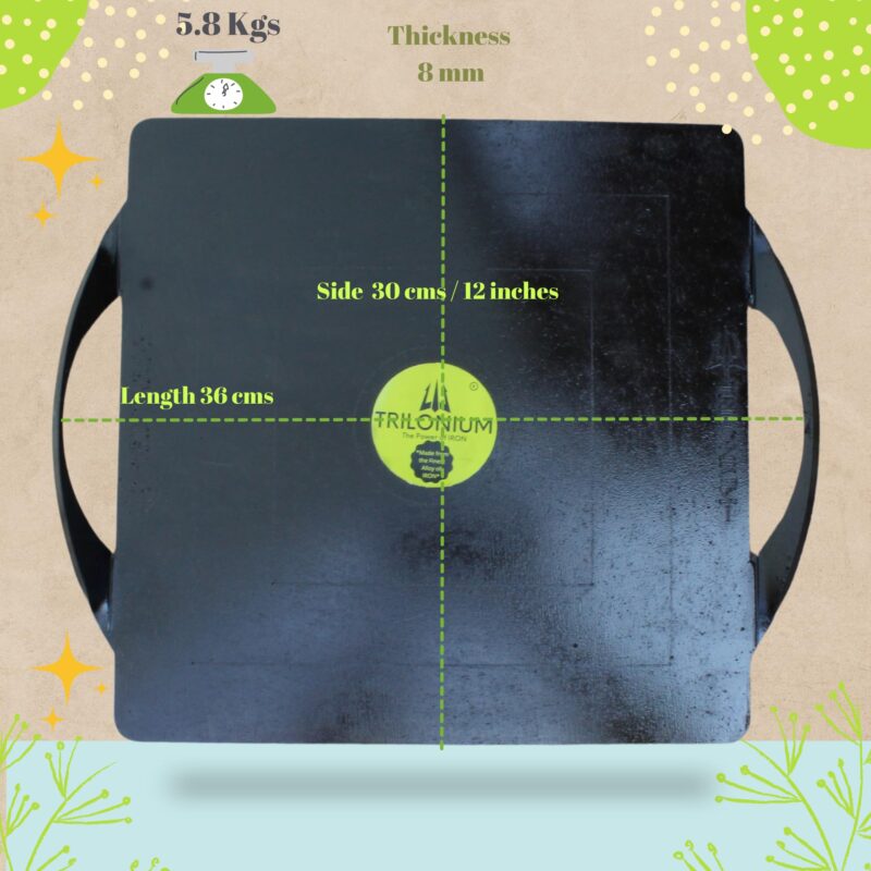 TRILONIUM Triple-Seasoned Iron Boulder Square Griddle pathri Tawa 30 x 30 cms, Ultra Smooth, Weights 5.8 Kgs - Image 9