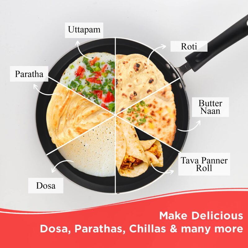 Vinod Zest Aluminium Non Stick Dosa tawa - 32 cm | Flat Bottom Tawa | 5 mm Extra Thick | 3 Layer Ceramic Coating | Metal Spoon Friendly | Gas Base - 2 Year Warranty - Image 5