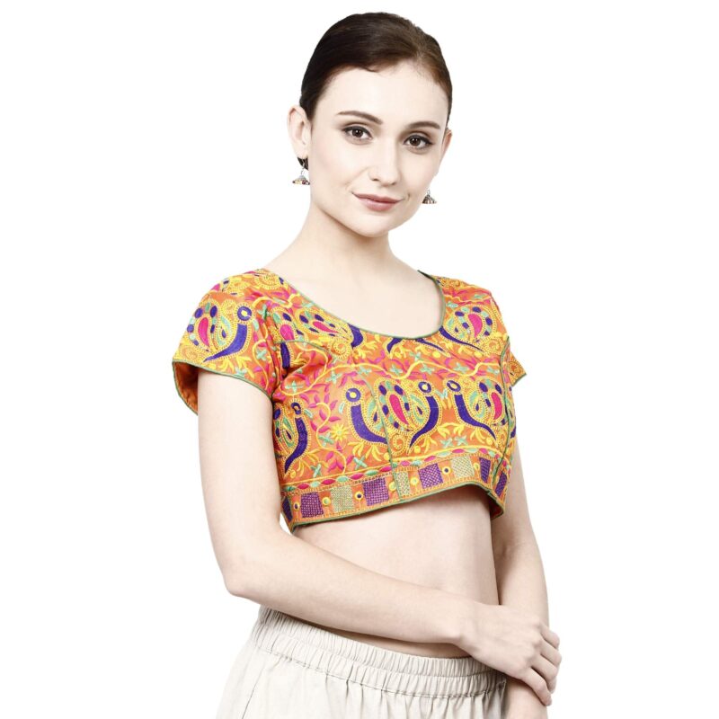 Prijam Cotton Back Button Saree Blouse (CTD232_Orange_Free Size) - Image 4
