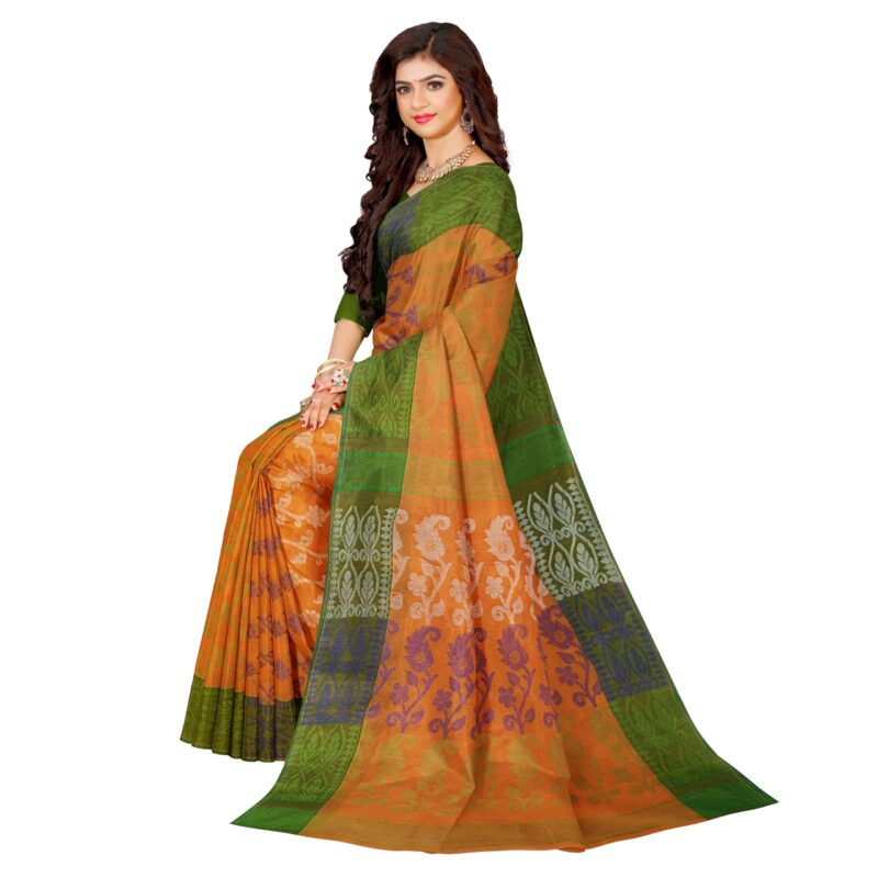Mayabi Women's Pure Cotton Dhakai Jamdani Tant Saree with All Over Floral Work, Without Blouse Piece - Dusty Orange - Image 4