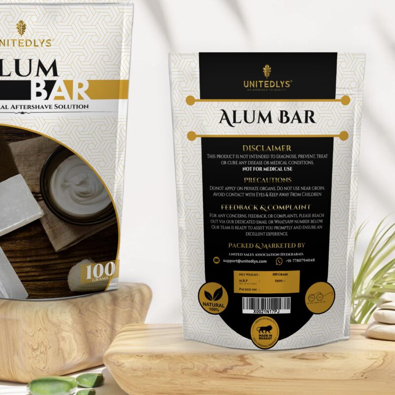 Unitedlys Alum Stone Bar 100g with Travel Case| Natural Fitkari Stone for Skin Tightening & Water Purification | Crystal White Alum Bar for Underarms & Shaving | Gentle & Effective Phitkari Stone Bar - Image 2