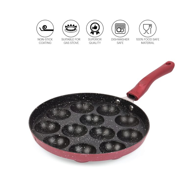 CELLO Crown Single Handle Appam 12 Cavity -Maroon (Aluminium) - Image 8