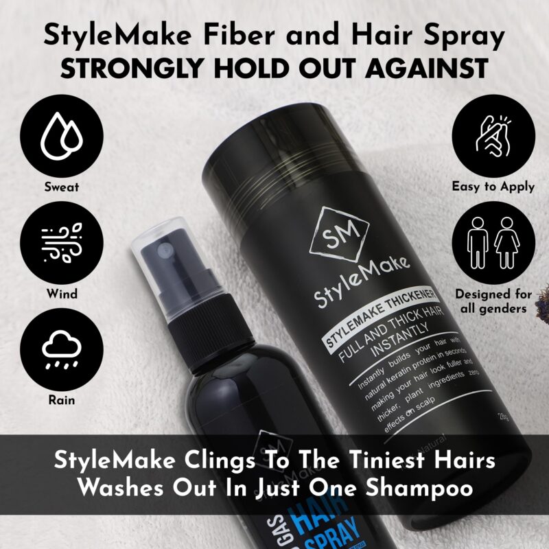 STYLEMAKE Thickener Hair Loss Concealer With Hair Spray - Hair Building Fibers - Hair Fibers For Thin & Fine Hair - Hair Thickening Fibers For Men & Women- Combo Pack (Black) -28 Grams - Image 5