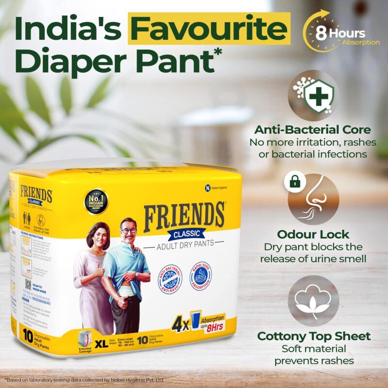 Friends Classic Adult Diapers Pants Style - 30 Count (Extra Large) with odour lock and Anti-Bacterial Absorbent Core- Waist Size 30-56 inch ;76-142cm - Image 5