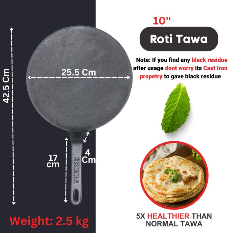 GEMMA Cast Iron Roti Tawa with Silicone Grip (Black Handle Roti Tawa) - Image 6