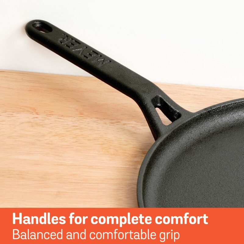 Meyer Pre-Seasoned Cast Iron Flat Dosa/Roti/Chapati Tawa Pan with Stick Handle, Dosa Kallu, Iron Tawa Small Size, Gas and Induction Compatible | 24cm, Black - Image 4