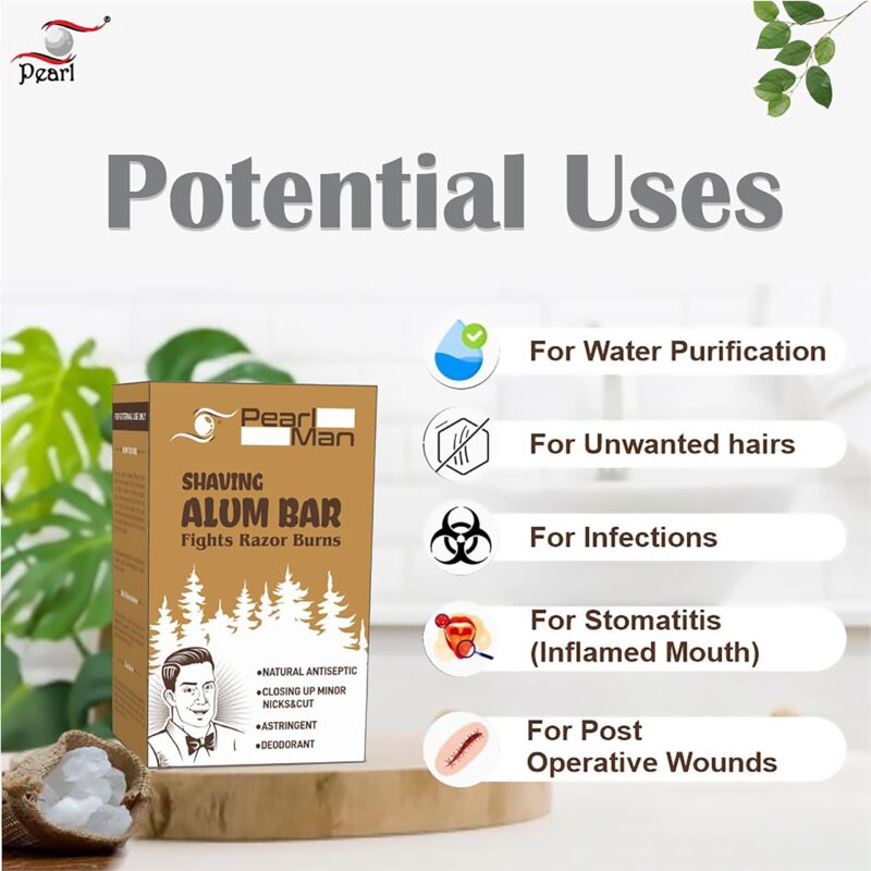 Pearl Shaving Alum Bar (Fitkari) with travel case - 100g 100% Pure Natural Phitkari Stone Bar for water purification, Skin Tightening, Underarm Deodrant| Gentle,Effective & Natural After Shave Lotion alternative| Chemical-Free Shaving Kit Aid, | Valentine - Image 7