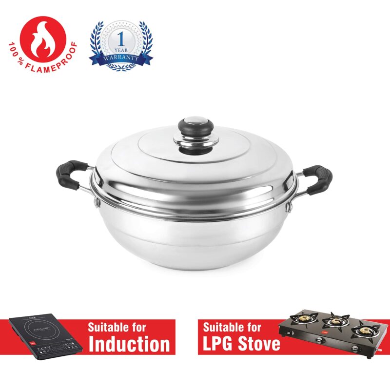 Cello Stainless Steel Induction Base Idli Cooker And Multi Kadhai Set of 6, Silver, 5 liter | Compatible With Gas Stove & Induction | Ideal For Dhokla, Patra, Idli and Momos - Image 6