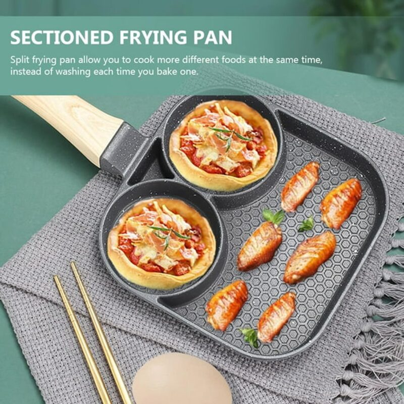 DAYANIDHI Multi Cooking Frying Egg Fry Pan with 3in1 Sction | Compatible with All Stove Types 1.5 L Capacity | Best for Making Omlette/Pancakes/Burger Patty/Bacon/Fish Fry (Aluminium, Non-Stick) - Image 2