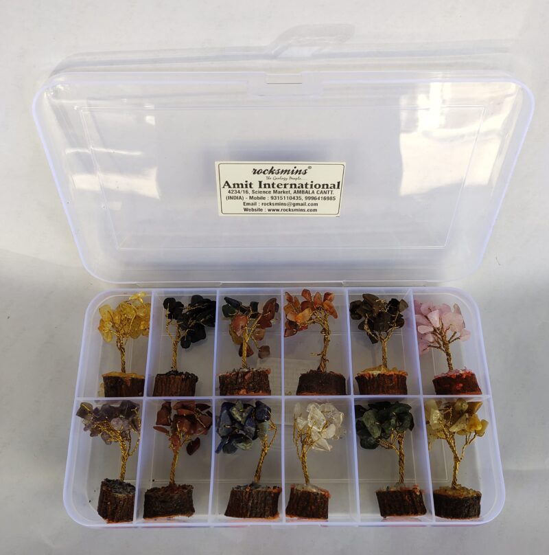 Rocksmins Baby Money Tree Set of 12 Natural Small Size Stone Mini Crystal Trees with Different Gemstones for Good Luck Office and Home Decore Wealth Vastu Prosperity Decoration Original Gemstone - Image 2