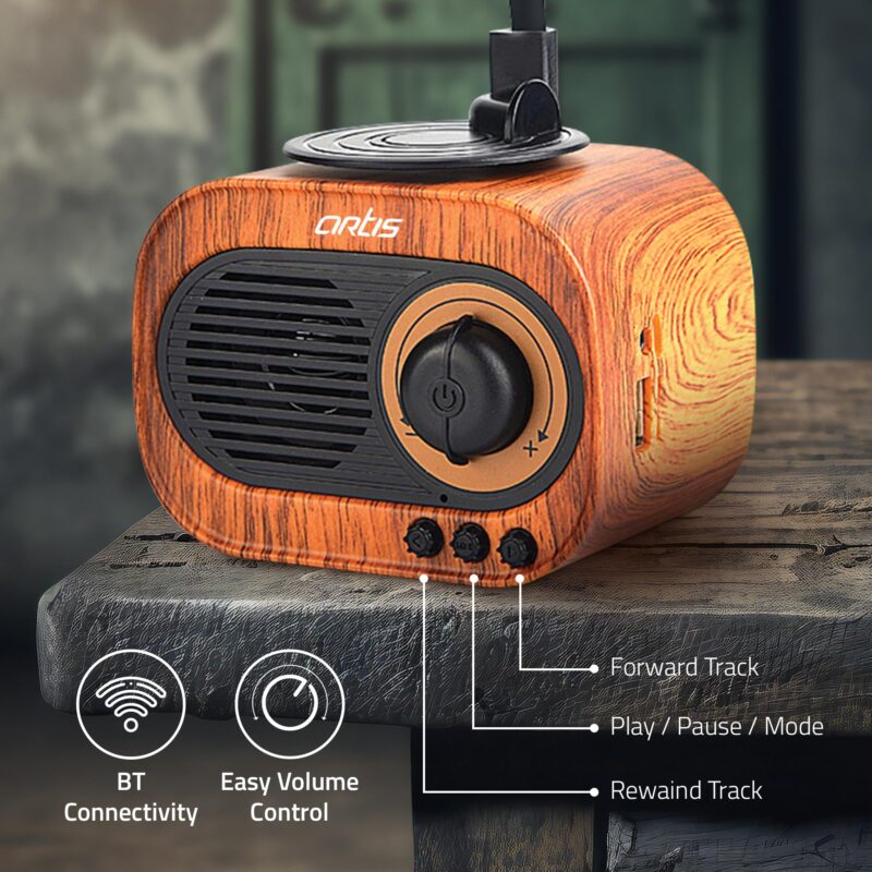 Artis BT12 Classic Retro Wireless BT Speaker with FM/USB/AUX in & Hands Free Calling (5W RMS Output) - Image 4