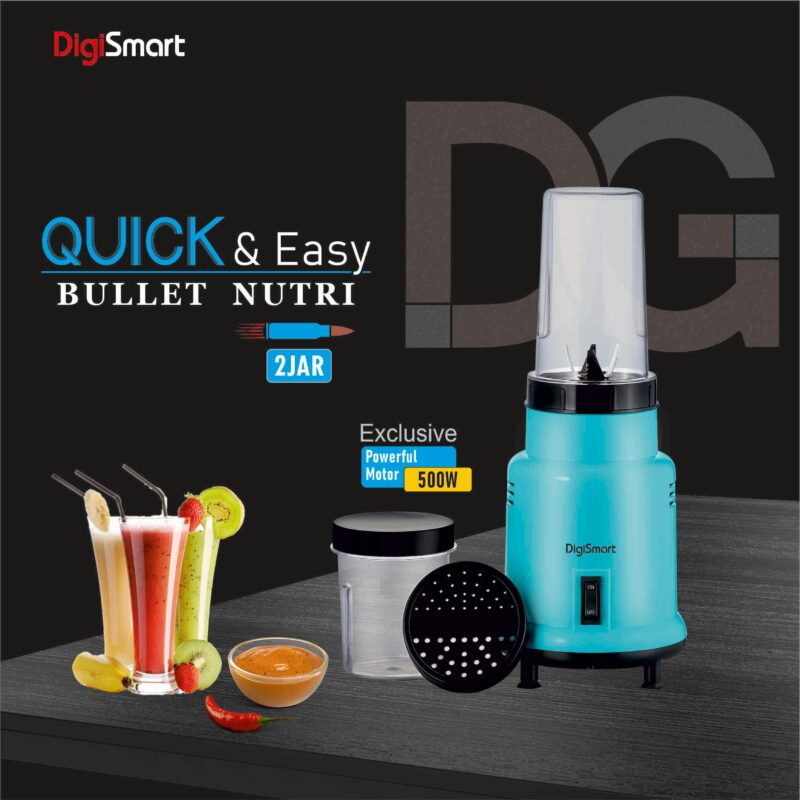DIGISMART Mix Nutri Mixer Grinder With 2 Jar | 500 Watt | Long Lasting Shock Proof ABS Body | 20 MM Heavy Duty Motor With Nano -Grinding Technology Surgical Steel Blending with 2 Years Warranty - Image 8