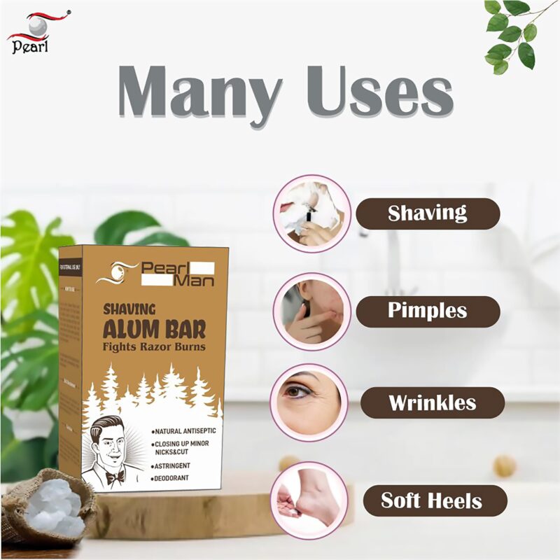 Pearl Shaving Alum Bar (Fitkari) with travel case - 100g Pack of 2 100% Pure Natural Phitkari Stone for water purification, Skin Tightening, Underarm Deodrant| Gentle,Effective & Natural After Shave Lotion alternative| Chemical-Free Shaving Kit Aid, | Val - Image 4
