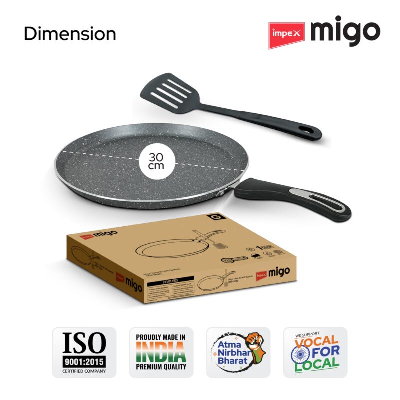 Impex Non Stick Tawa Pan with Spatula 30 cm Induction Base Tawa Pan Granite Finish Tawa Pan | Multi-Purpose Aluminium Tawa | Induction and Gas Stove Compatible Dosa Tawa - Image 2