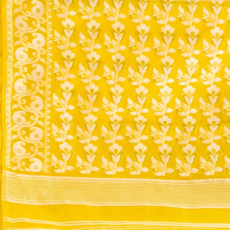 AS Aishwarya Sarees Cotton Silk Women's Bengal Special Soft Dhakai Jamdani Saree For Women With Blouse Piece (Yellow) - Image 4