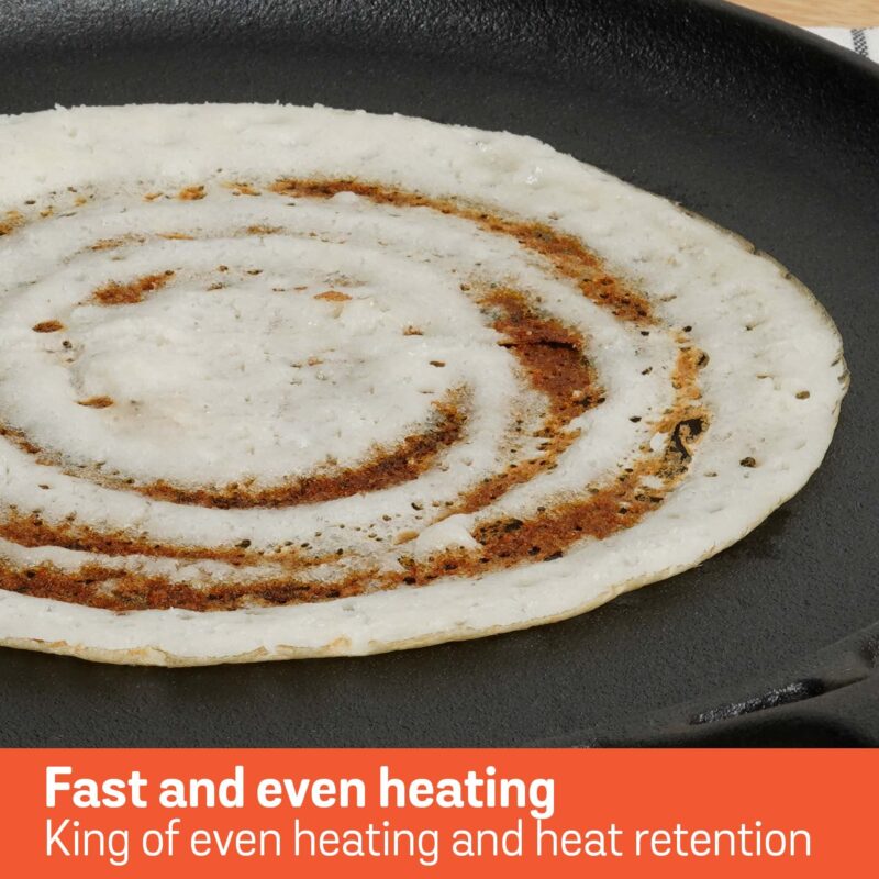 Meyer Pre-Seasoned Cast Iron Flat Dosa/Roti/Chapati Tawa Pan with Stick Handle, Dosa Kallu, Iron Tawa Small Size, Gas and Induction Compatible | 24cm, Black - Image 5