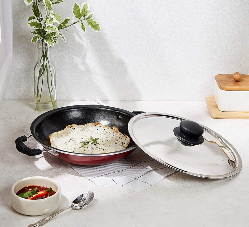 Xtend Supreme Non-Stick Appachatty/Appachatti/Appachetty with Stainless Steel Lid Appachatty with Lid 1.5 L Capacity 22 cm Diameter (Aluminium, Non-Stick)