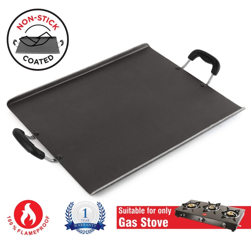 Cello Non Stick Square Patri Tawa Aluminium Hammertone | Sturdy handles & Gas Stove Base Multi-Purpose Tava | Dosa,Roti,Chapati Tawa | Black - Image 4
