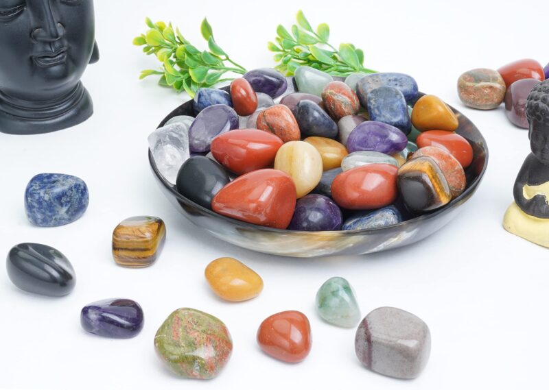 HindCraft Mix Crystals Tumble Stones Bulk Set Pocket Crystal Healing Gemstones Tumbled Collection Palm Stone Good Luck Charm Gift Craft Home Decor DIY Size: 20-25 mm | 13-pcs - Image 2