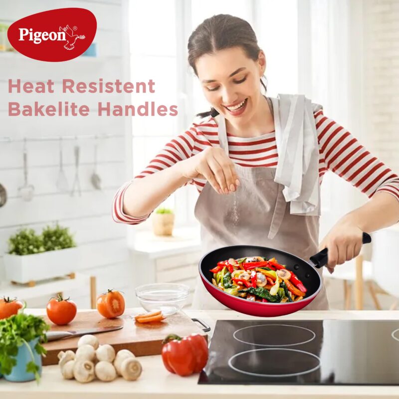 Pigeon by Stovekraft Basics Aluminium Non Stick, Non Induction Base Frypan, 220 mm, Red - Image 3