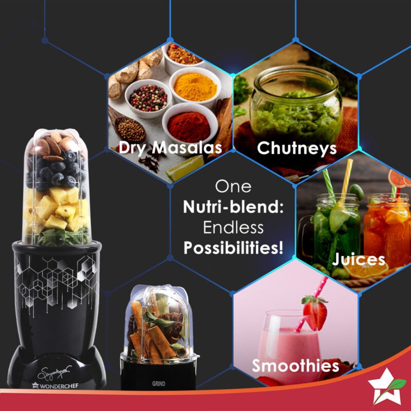 Wonderchef Nutri Blend Photon with Sipper Lid|Mixer, Grinder,Blender & Smoothie Maker|22000 RPM, 400W 100% Full Copper Motor|2 Unbreakable Jars|2 Year Warranty|Recipe book by Chef Sanjeev Kapoor|Black - Image 7