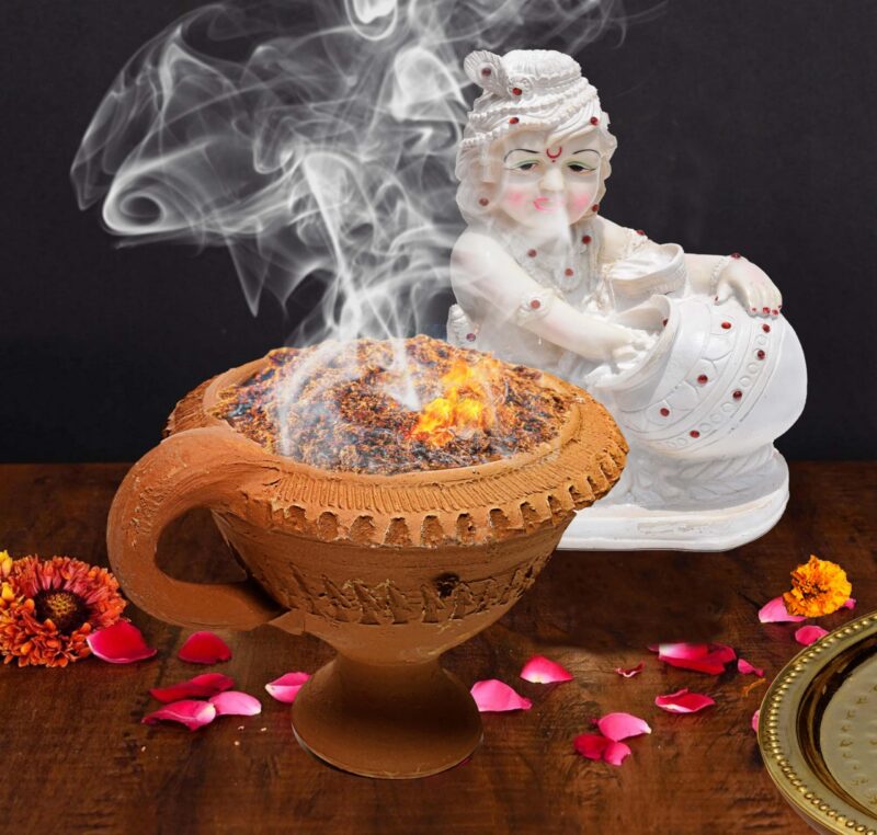 Pure Source India Natural Clay Desi Handmade Dhoop Loban Dani/Dhuni Burner Holder/Pot Stand for Puja/Hawan/Dhuni (Shop/Office/Room/Gardan etc.) (4 Inch Size 100% Pure Mitti) - Image 4
