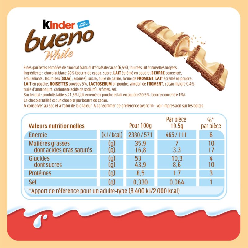 Kinder Bueno White Chocolate with Hazelnut (Pack of 3)*39g - Image 2