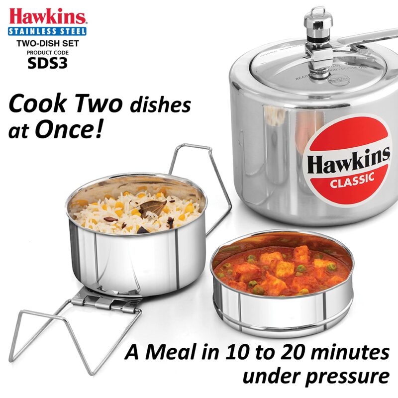 Hawkins Two-Dish Stainless Steel Set, Cooker Separator, Pressure Cooker Pots, Silver (SDS3), 1.275 liters - Image 11
