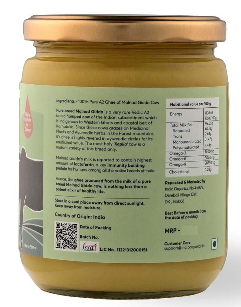Indic Organics Forest Grazing Malnad Gidda Desi Cow's A2 Ghee | Rare Ayurvedic & Medicinal Bilona Ghee, 1000 ml - Image 2
