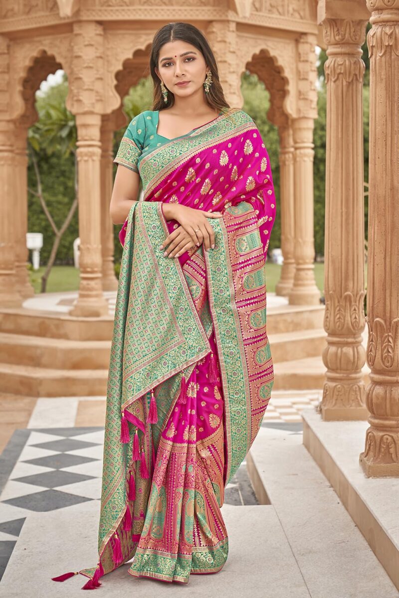 Monjolika Fashion Women's Rani Pink color Banarasi Silk blend Zari Weaving work Saree With Blouse (MNJ-8201_ Rani Pink) - Image 7