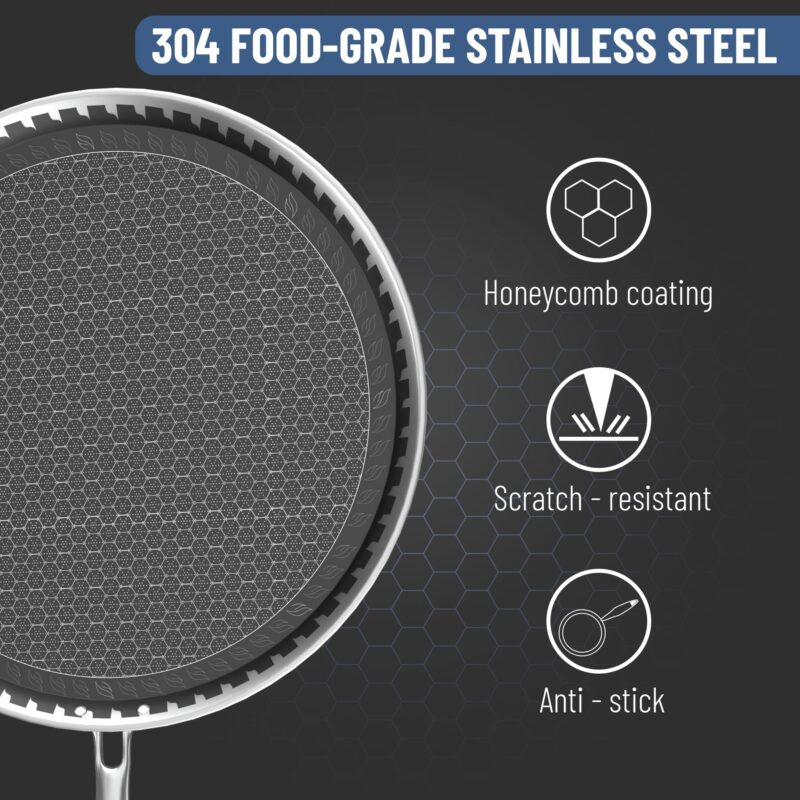 Esspy Hybrid 31cm Triply Dosa Tawa, Stainless Steel Tawa for Dosa, Non Stick Tawa for Roti/Chapati/Paratha, Metal Spatula Friendly, 4.0 mm Thick, Honeycomb Pattern, Riveted Handle, Food Safe - Image 7