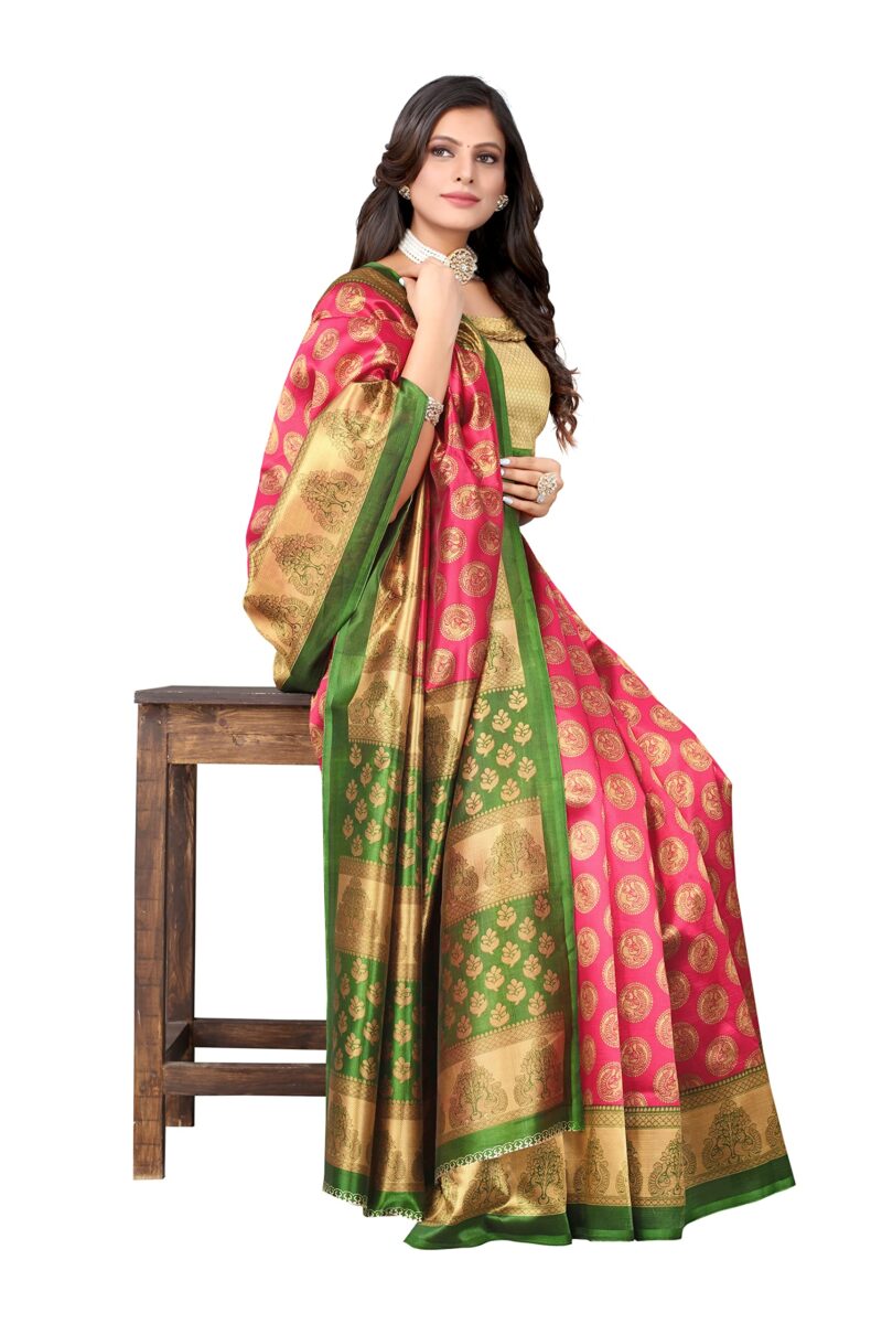 Tarshika Womens Art Silk Printed Saree With Blouse Piece(ALIFA PINK_Free Size) - Image 3