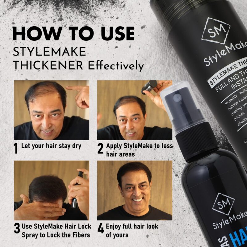 STYLEMAKE Thickener Hair Loss Concealer With Hair Spray - Hair Building Fibers - Hair Fibers For Thin & Fine Hair - Hair Thickening Fibers For Men & Women- Combo Pack (Black) -28 Grams - Image 7