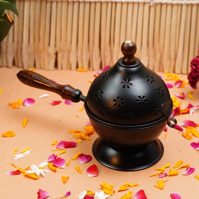 ServDharm Metal Incense Burner Loban Dani Dhoop Dani Aarti Metal Loban Dhoop Dani/Dhoop Dani Burner for Home Office Temple Puja(Round) Metal,Gold - Image 4