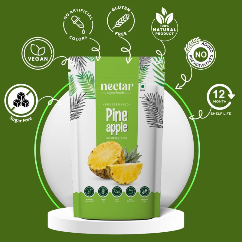 Nectar Superfoods Freeze Dried Pineapple | No Preservatives, No Added Sugar, Healthy Dried Fruit | 100% Natural, Vegan, Gluten Free Snack for Kids and Adults | 20 gram Pouch (PACK OF 1) - Image 6