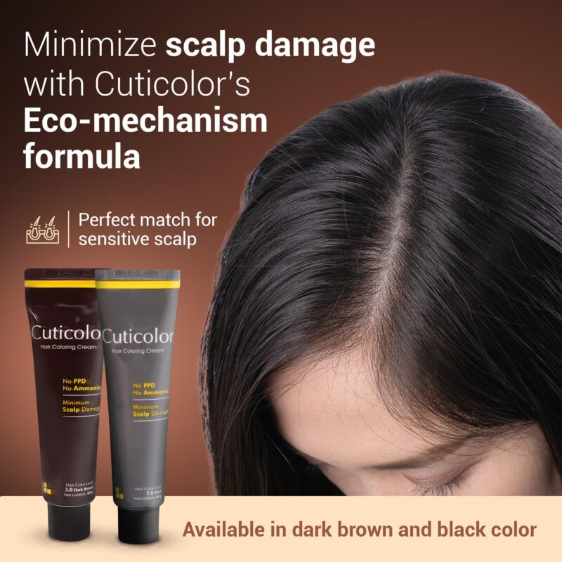 Cuticolor Permanent Hair Color Cream|#1 Dr prescribed|Suitable for Sensitive Skin|Eco Mechanism for Preserving Scalp Health|No Ammonia|No PPD|Enriched with Portulaca & Boseivela Extracts (Dark Brown, 60g (Pack Of 1)) - Image 4