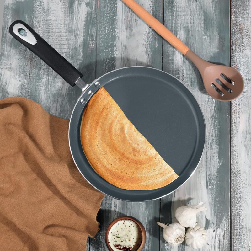Vinod Zest Ceramica Dosa Tawa - 28 cm | Natural Stick Free Roti Tawa | Stylish Handle | Toxin Free | Induction and Gas Base | Scratch Resistant | 2 Year Warranty - Black - Image 7