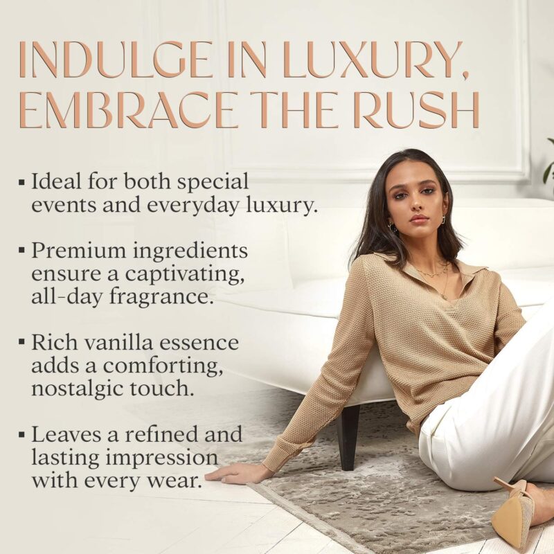 Nisara Vanilla Rush Perfume For Women 100 ml | Girl Long Lasting Eau De Parfum | Ambery Vanilla Fragrance|With Vanilla, Orchid, White Floral, Caramel,Amber, Musk Wood, Patchouli | EDP Scent spray for Women | Premium Perfume For Her - Image 4