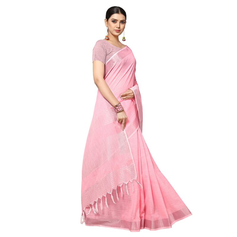 Rekha Maniyar Women's Jacquard Linen Saree With Unstitched Blouse Piece (SILVERLINEN_LIGHTPINK_NS) - Image 4